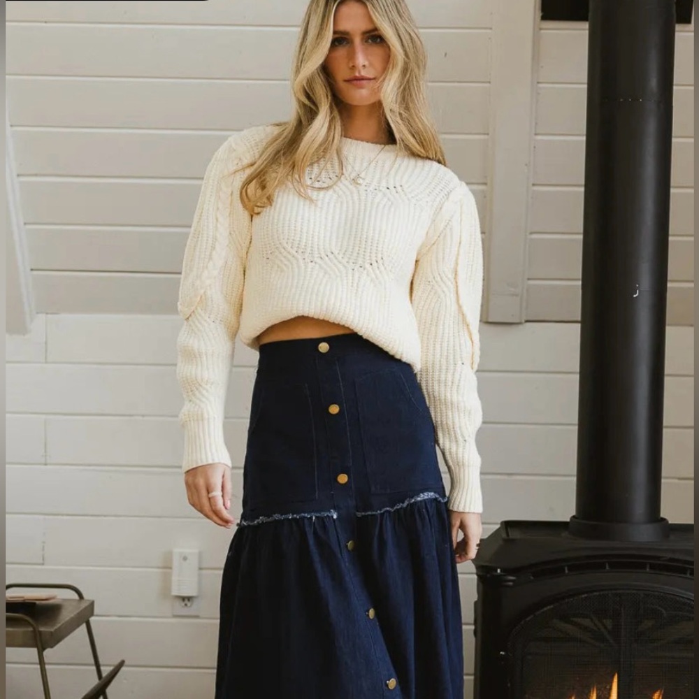 NWT Bohme AMY BRAIDED CABLE KNIT SWEATER IN IVORY Size Small